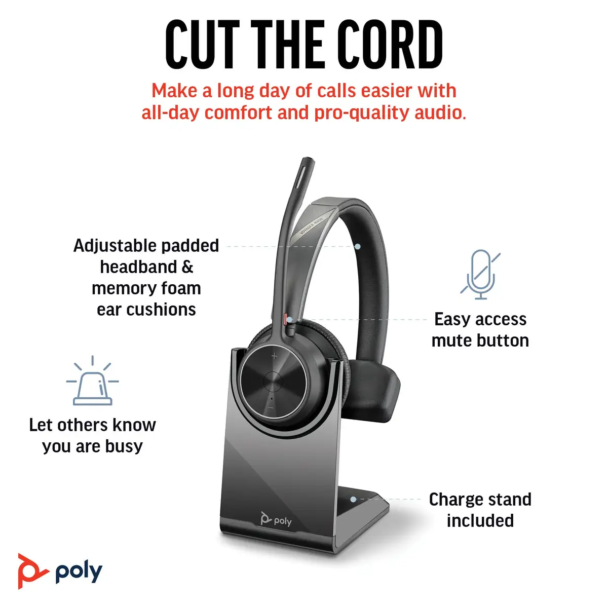 POLY Voyager 4310 UC Kopfhörer Kabellos Kopfband Büro/Callcenter USB Typ-A Bluetooth Ladestation Schwarz