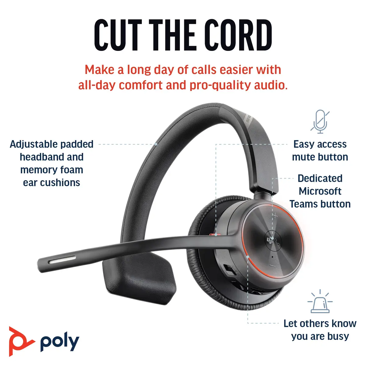 POLY Voyager 4310 UC Kopfhörer Kabellos Kopfband Büro/Callcenter USB Typ-A Bluetooth Ladestation Schwarz