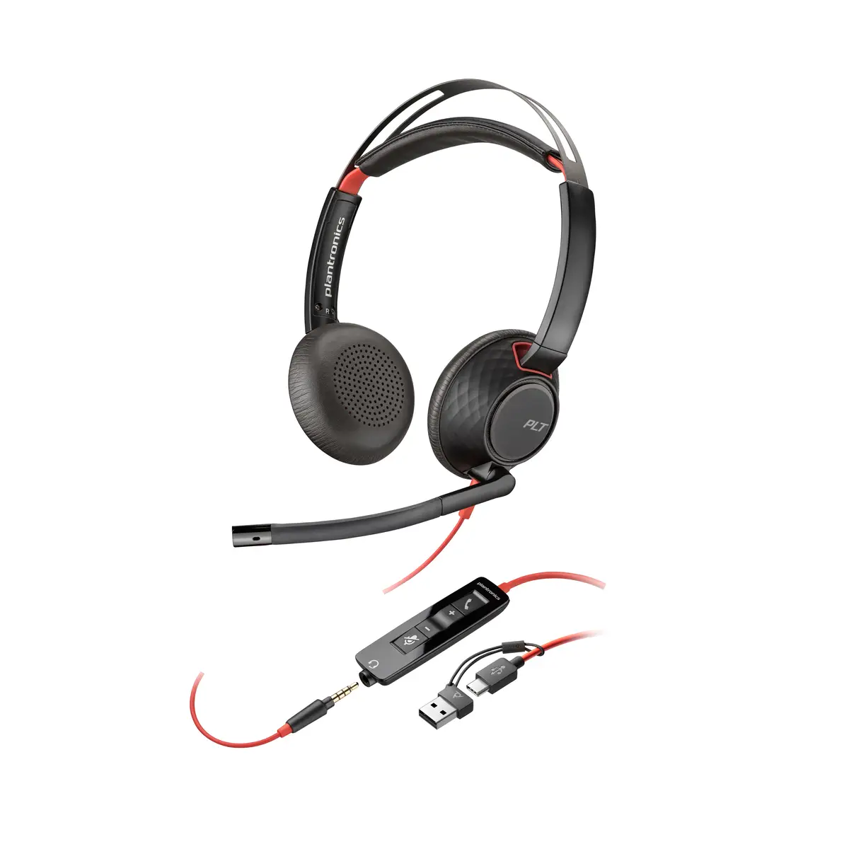 POLY Blackwire 5220 Kopfhörer Kabelgebunden Kopfband Anrufe/Musik USB Typ-C Schwarz, Rot