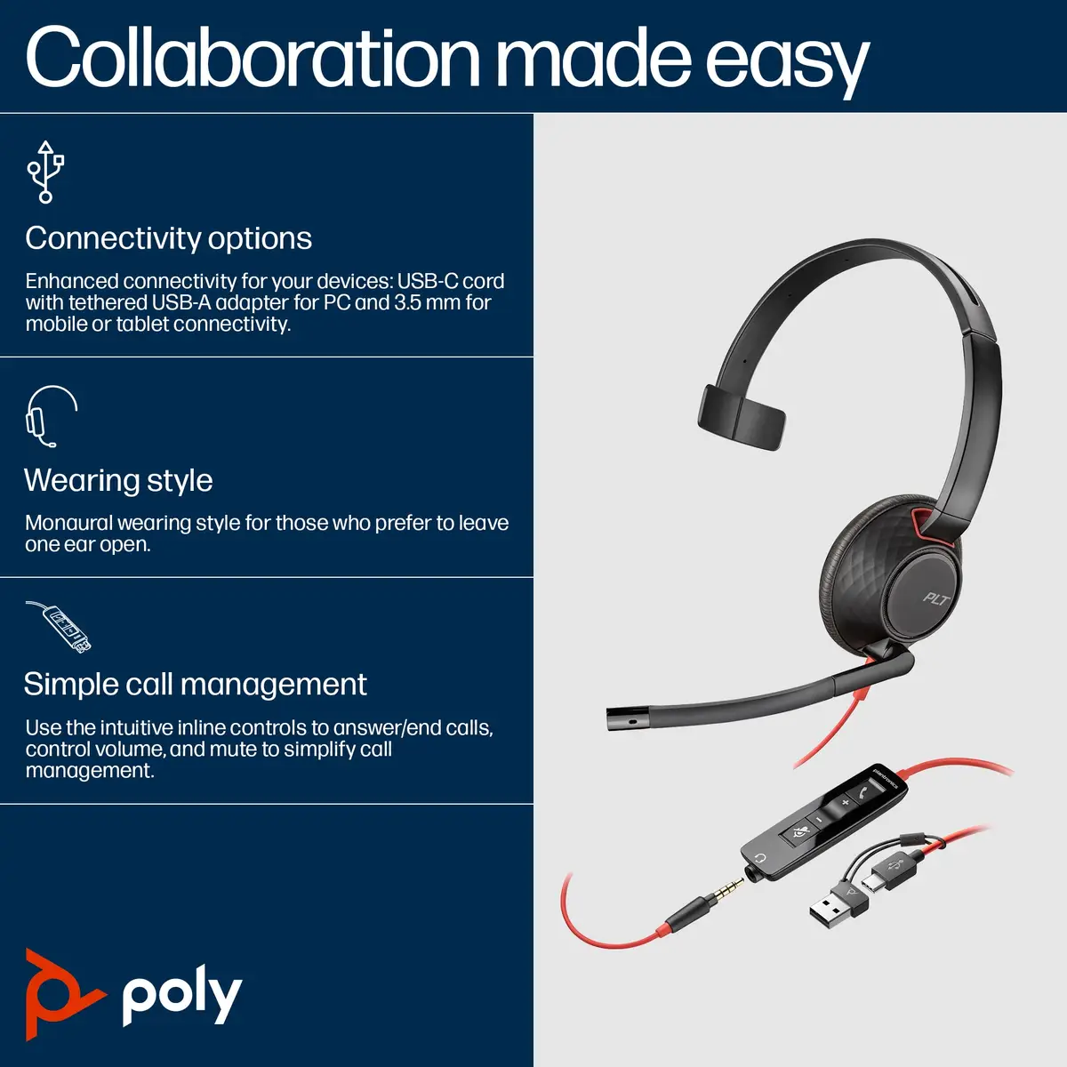 Poly Blackwire 5210 Blackwire 5200 series Headset