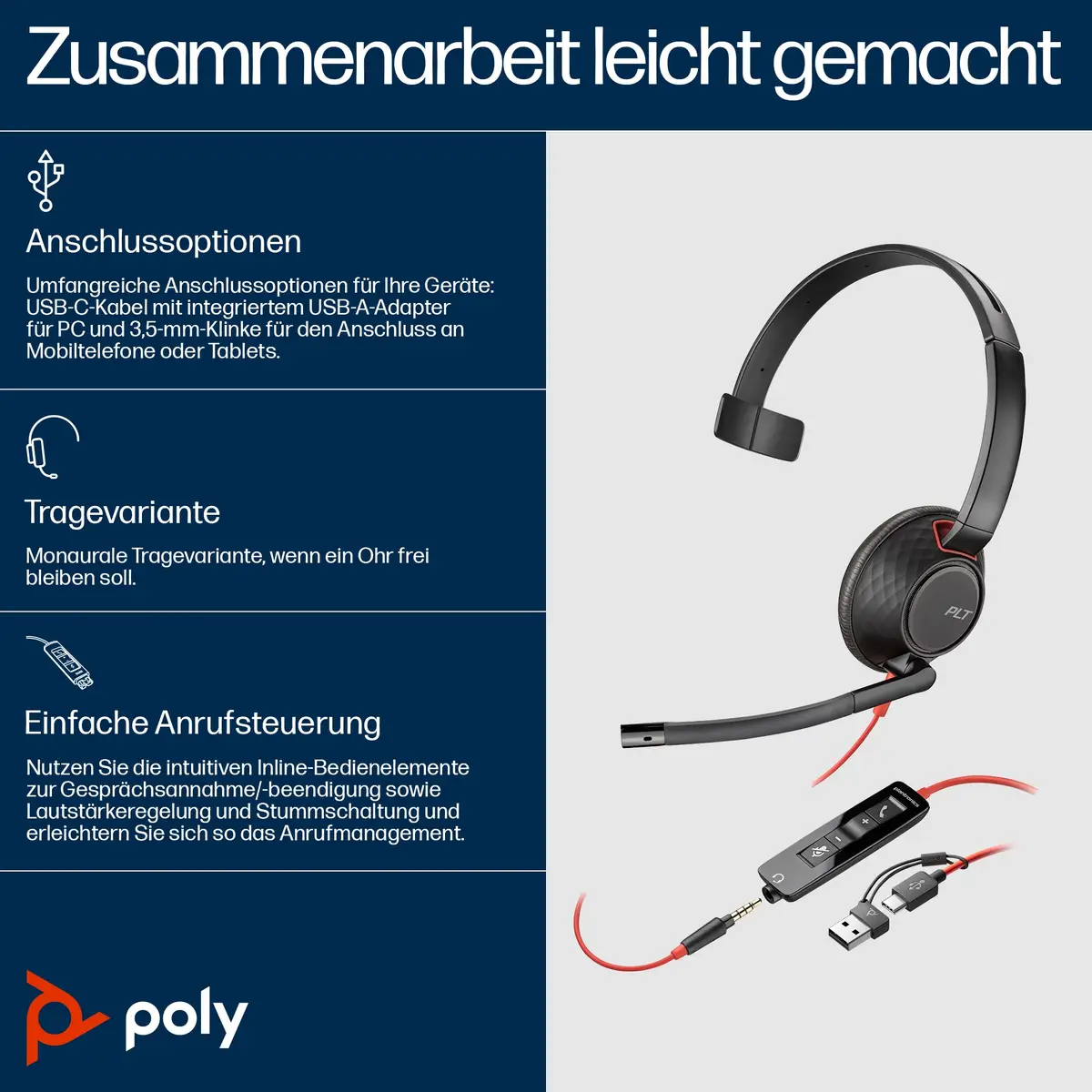 Poly Blackwire 5210 Blackwire 5200 series Headset