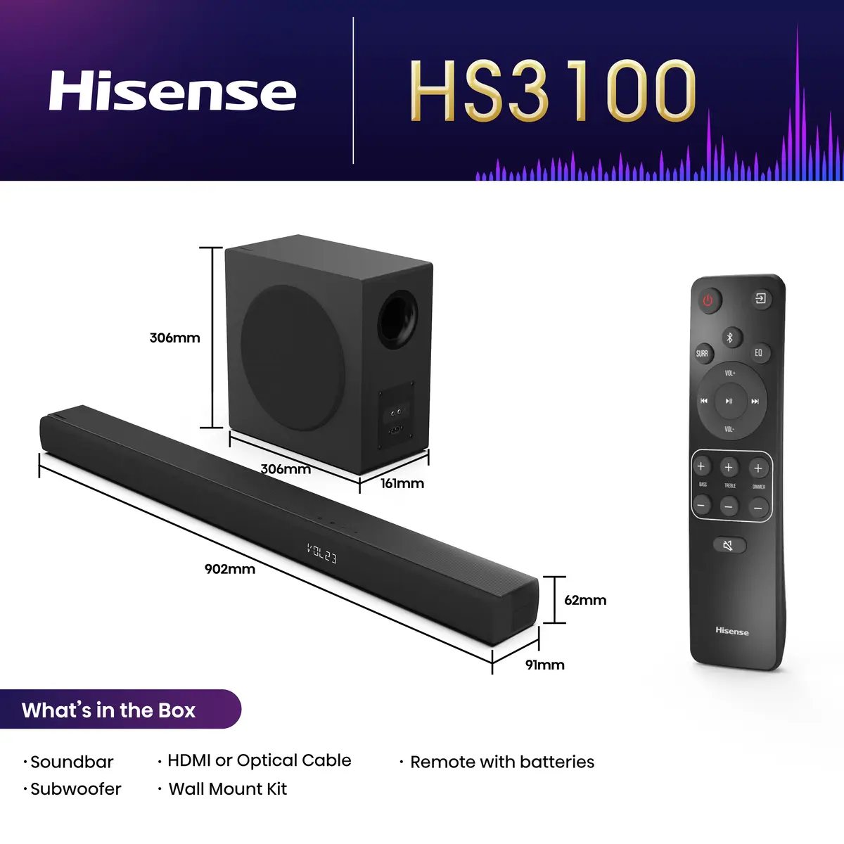 HS3100 Soundbar-Lautsprecher Schwarz 3.1 Kanäle 480 W