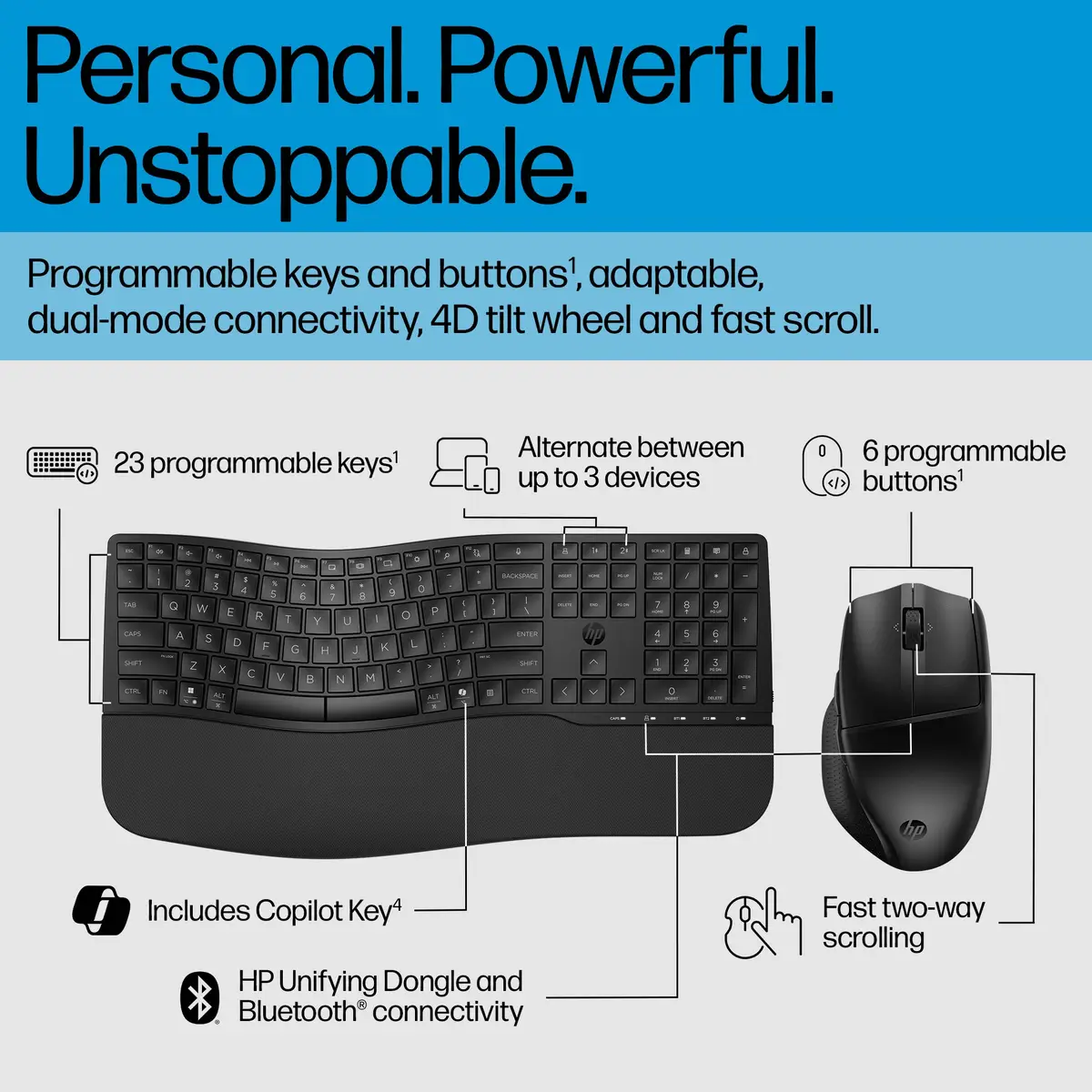 685 Comfort Dual-Mode-Tastatur und -Maus, Volle Größe (100%), Kabellos, RF Wireless + Bluetooth, Schwarz, Maus enthalten