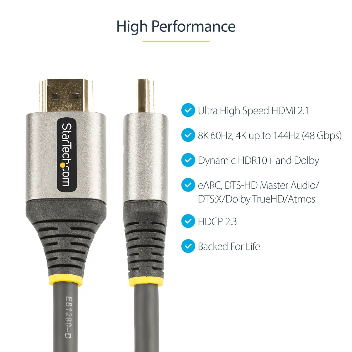 StarTech 50 cm 8K HDMI 2.1 Kabel, Zertifiziertes HDMI 2.1 Kabel 48Gbit/s, 8K 60Hz/4K 120Hz HDR10+ eARC, UHD 8K HDMI Kabel, Monitor/TV