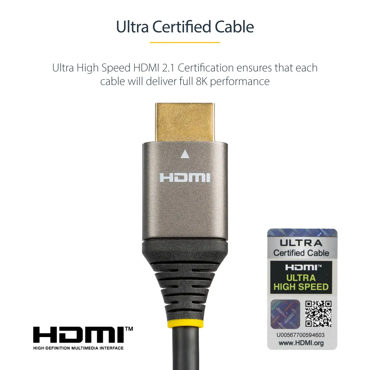 StarTech 50 cm 8K HDMI 2.1 Kabel, Zertifiziertes HDMI 2.1 Kabel 48Gbit/s, 8K 60Hz/4K 120Hz HDR10+ eARC, UHD 8K HDMI Kabel, Monitor/TV