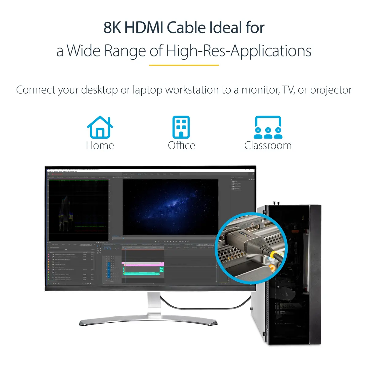 StarTech 50 cm 8K HDMI 2.1 Kabel, Zertifiziertes HDMI 2.1 Kabel 48Gbit/s, 8K 60Hz/4K 120Hz HDR10+ eARC, UHD 8K HDMI Kabel, Monitor/TV