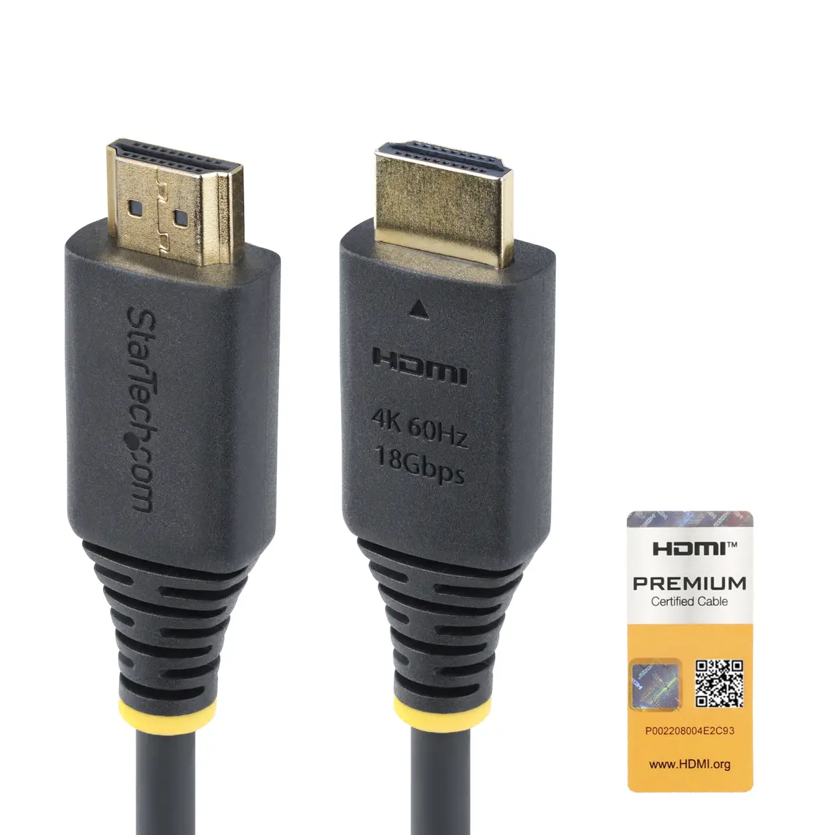 StarTech 50cm Premium Zertifiziertes High Speed HDMI Kabel, 4K 60Hz/1440p 144Hz, 18Gbps, Kurzes UHD HDMI 2.0 Arc Kabel, TV/Monitor/PC