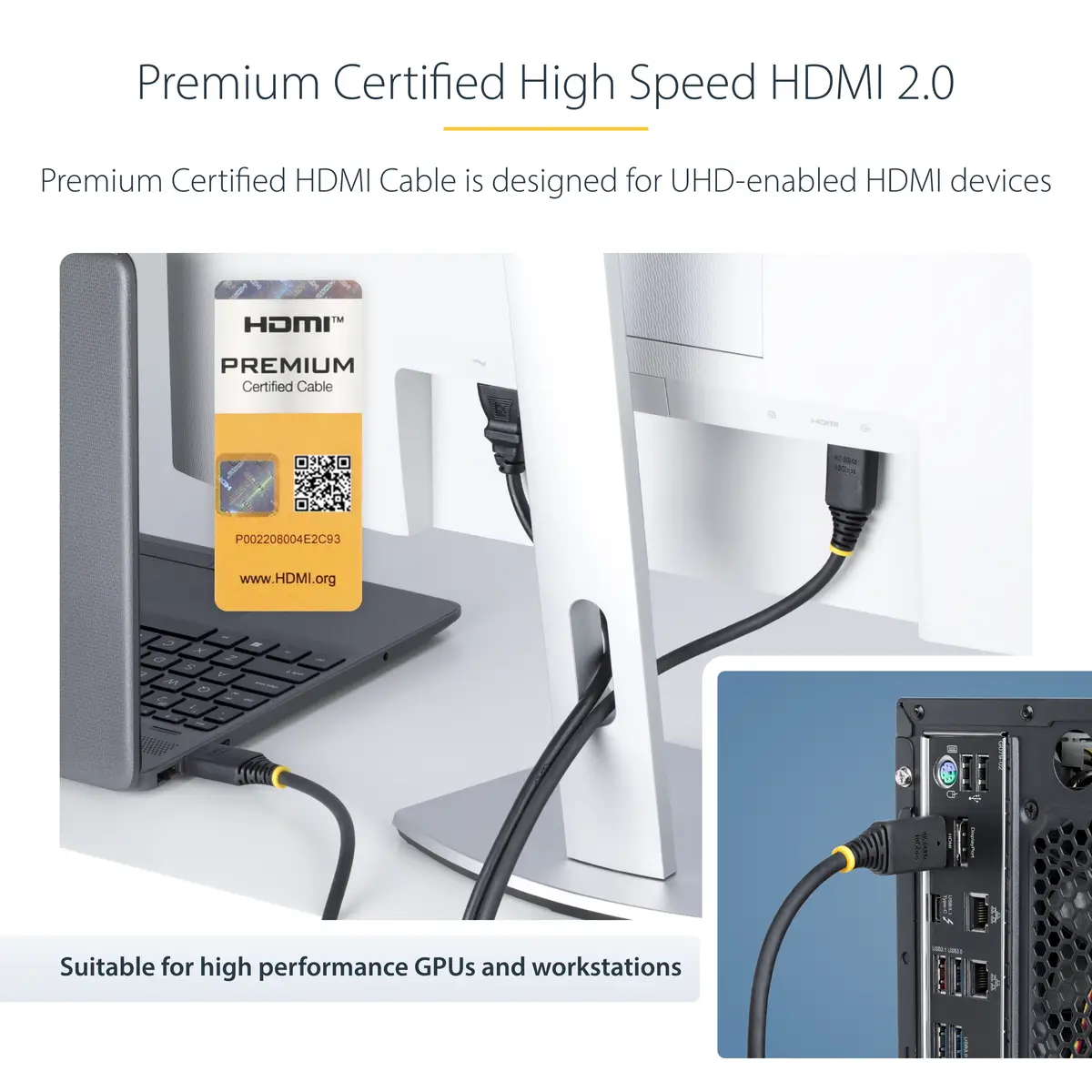 StarTech 2m Premium Zertifiziertes High Speed HDMI Kabel, 4K 60Hz/1440p 144Hz, 18Gbps, UHD HDMI 2.0 Arc Kabel für TV/Monitor/PC