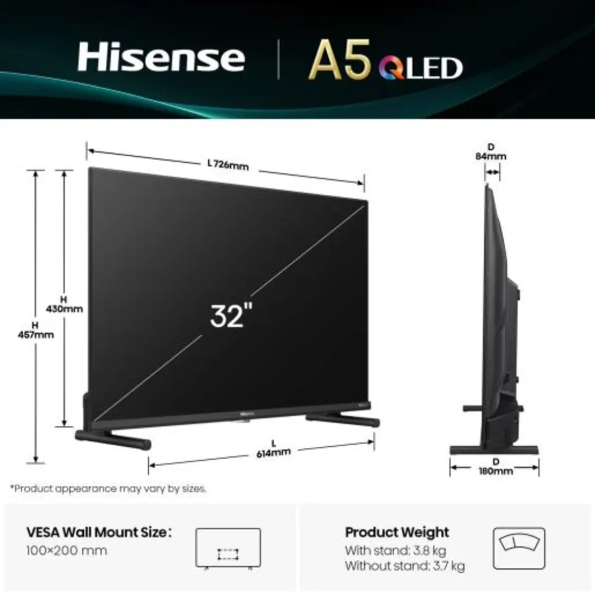 Smart-TV 32A5Q 81,3cm 32" FHD QLED 16:9 1200:1 60 Hz Schwarz