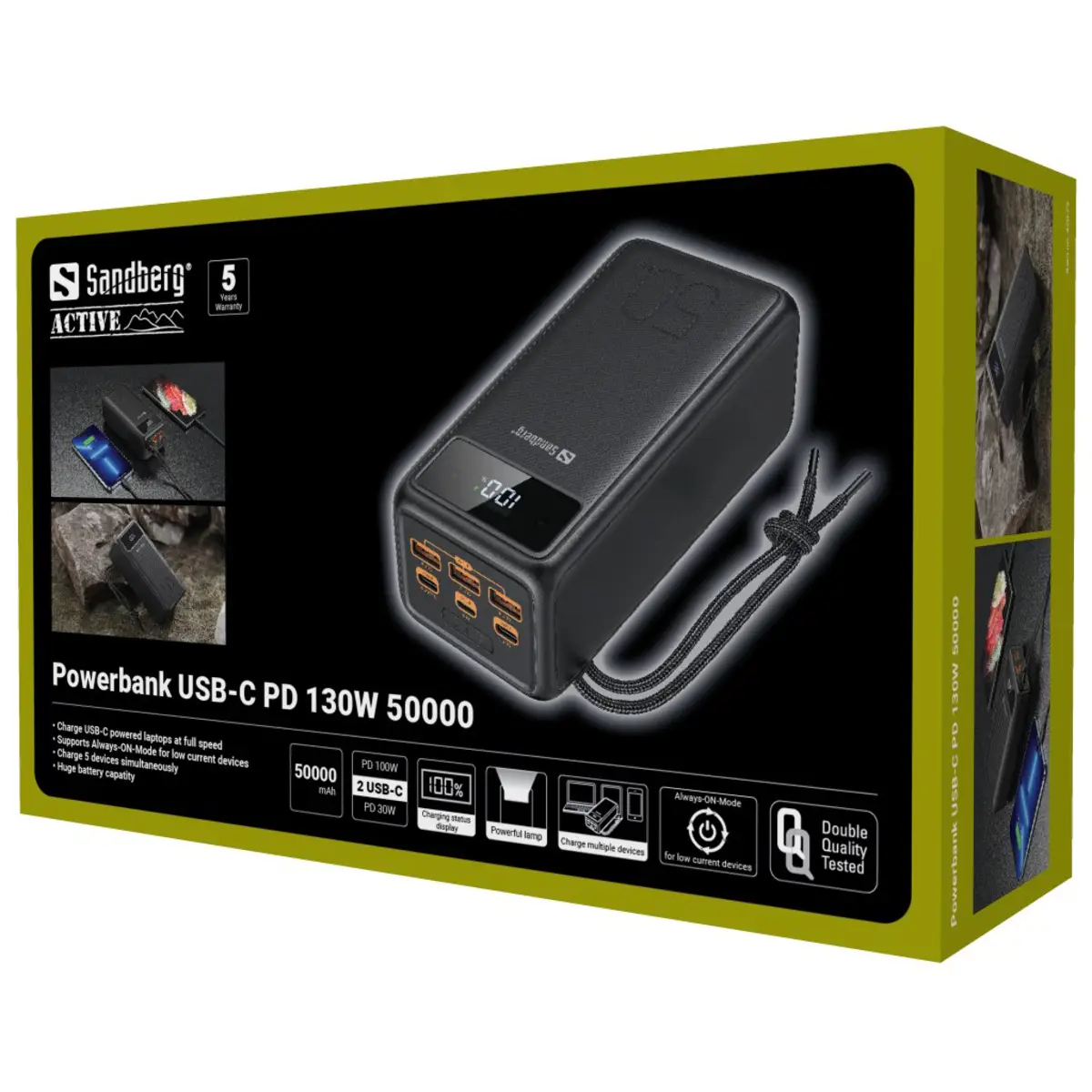 Active Powerbank 50000 mAh 185 Wh 5A 3 Ausgabeanschlussstellen (USB) auf Kabel: USB-C