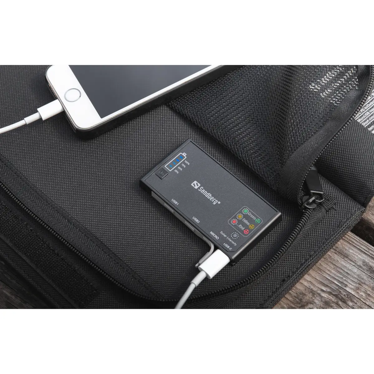 Solar-Powerbank Li-Pol 10000 mAh 21 Watt 3A (2 x USB, 24 pin USB-C) auf Kabel: Micro-USB