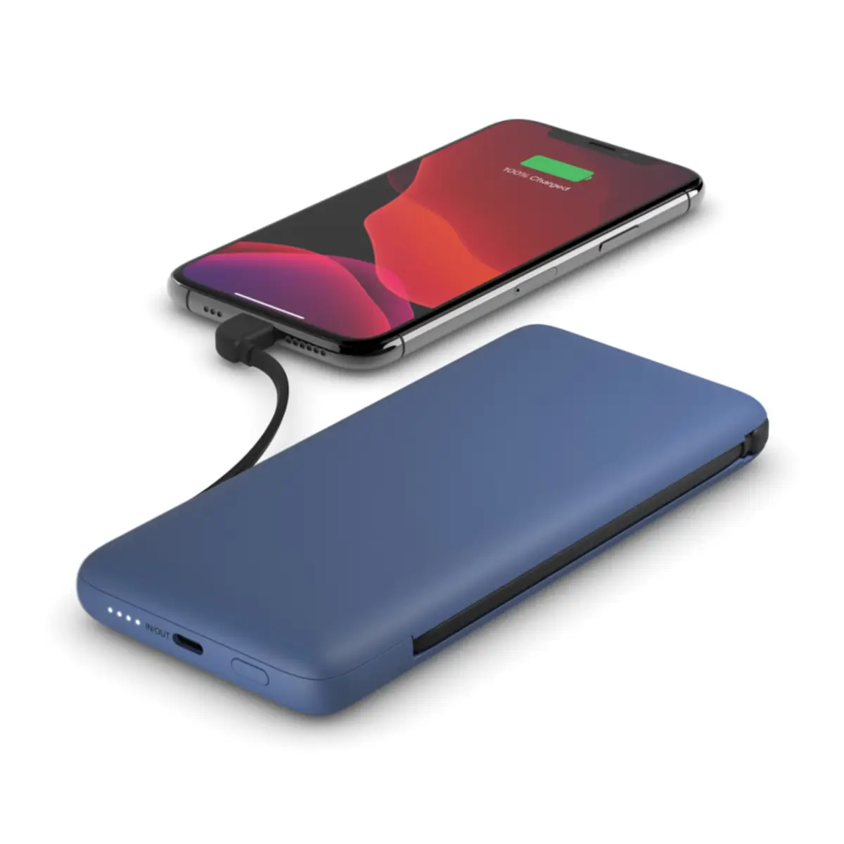 BOOSTCHARGE Powerbank, 10.000 mAh, 18W, mit integrierten Kabeln (USB-C, Lightning), blau