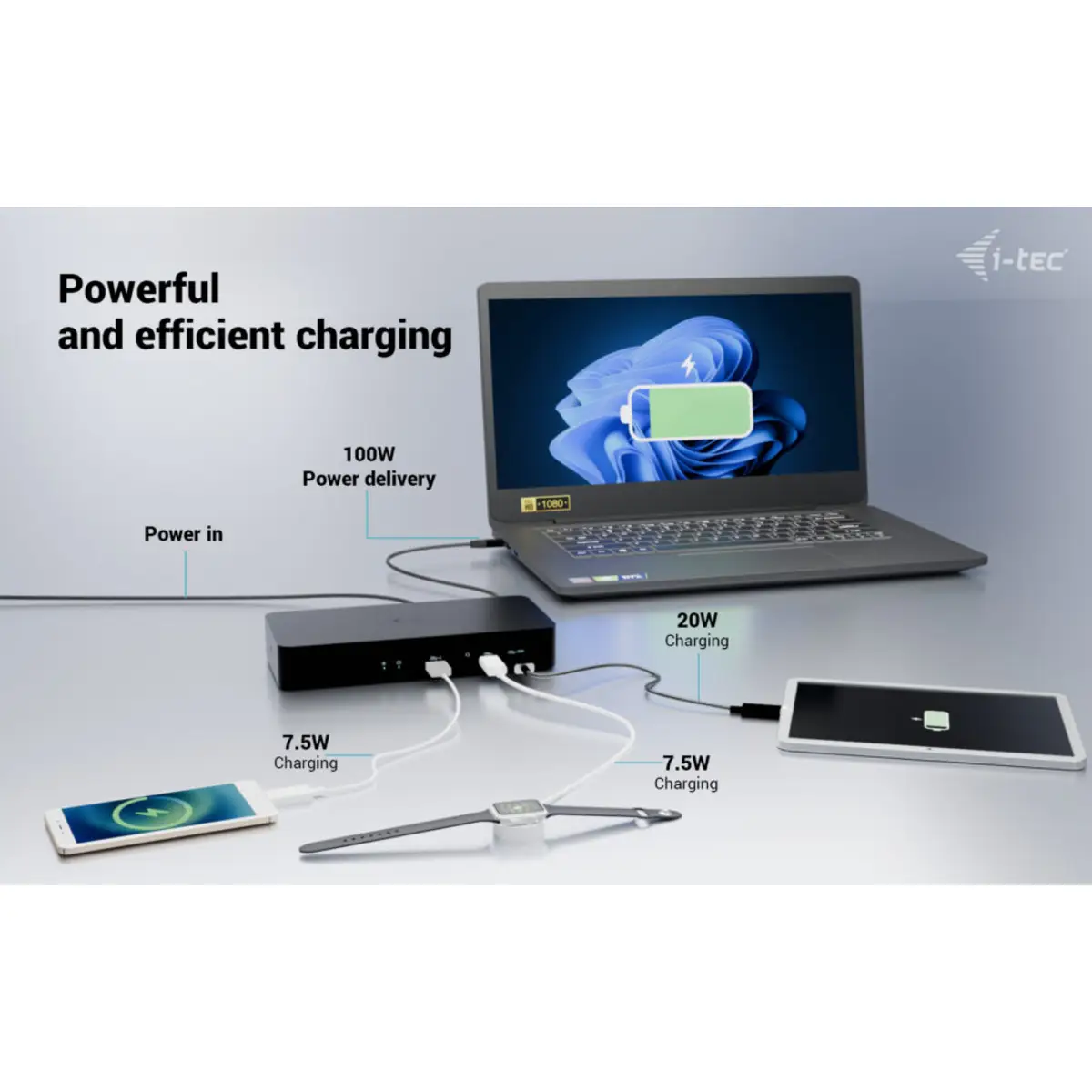 i-tec Universal Intelligent Dual Display Docking Station, Power Delivery 100W