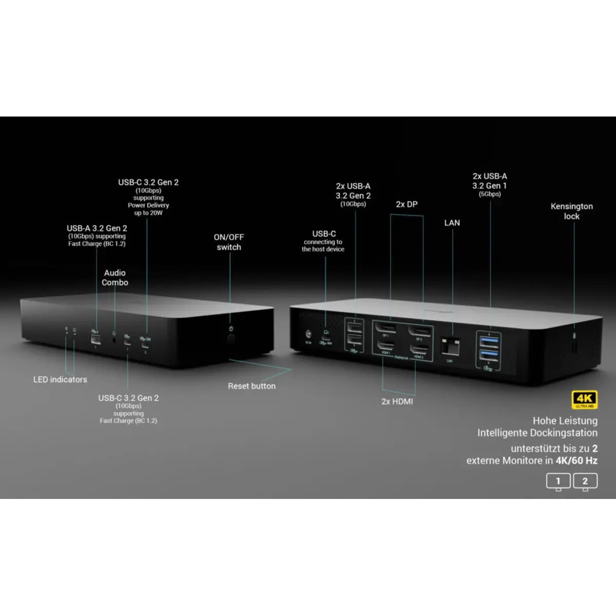 i-tec Universal Intelligent Dual Display Docking Station, Power Delivery 100W