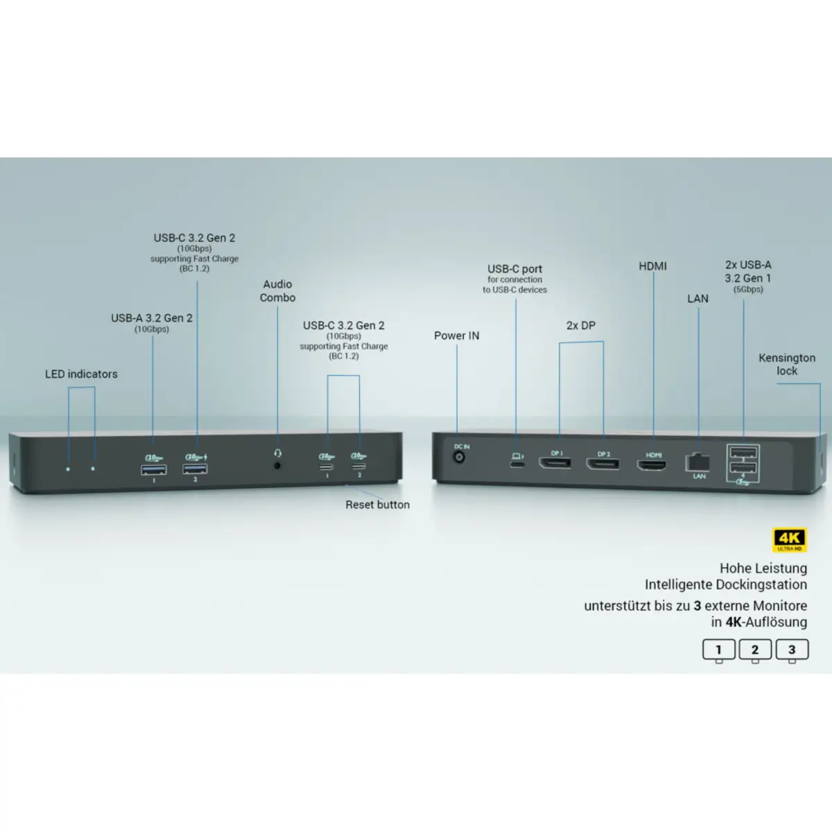 i-tec USB-C Intelligent Triple Display Docking Station, Power Delivery 100W