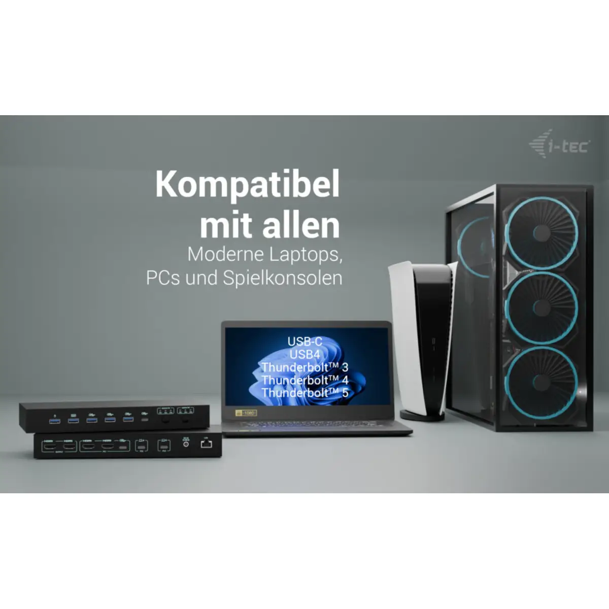 i-tec USB-C KVM Docking station for 3 Hosts, Dual Display, Power Delivery 1x 92W/2x 65W