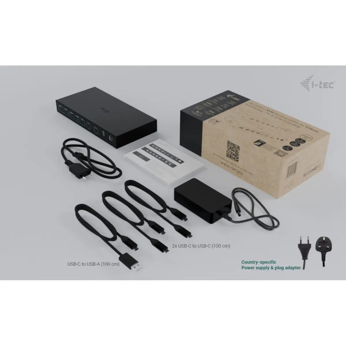 i-tec USB-C KVM Docking station for 3 Hosts, Dual Display, Power Delivery 1x 92W/2x 65W