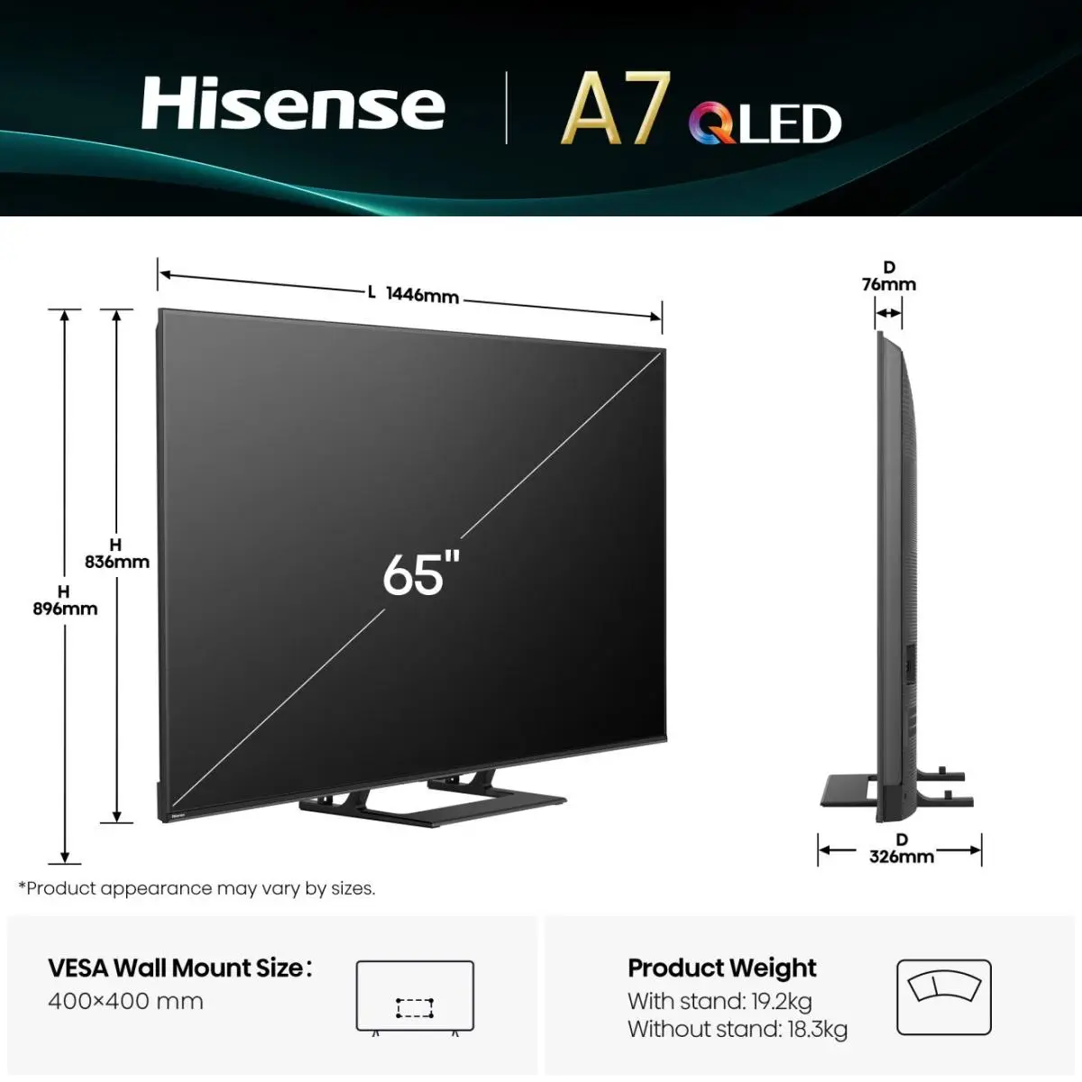 TV 65A7Q 65", QLED 4K, 60Hz, 400 Nits