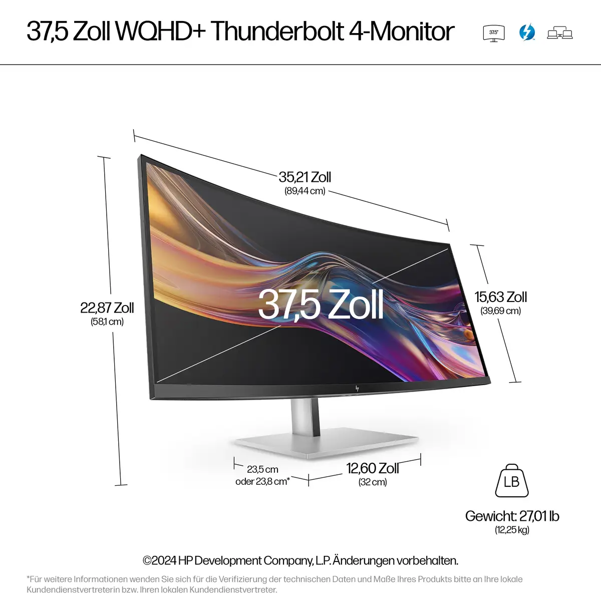 Series 7 Pro -Serie 7 Pro 37,5 Zoll WQHD+ Thunderbolt 4-Monitor – 738pu, 95,2 cm (37.5"), 3840 x 1600 Pixel, Wide Quad HD+, LCD, 5 ms, Schwarz