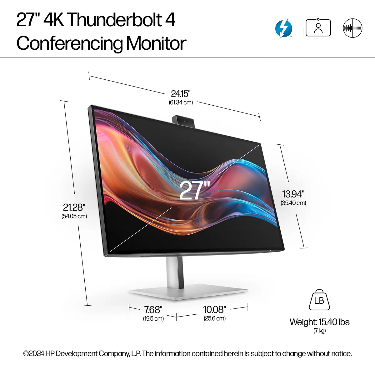 Serie 7 Pro 27 Zoll 4K-Konferenzmonitor – 727pm, 68,6 cm (27"), 3840 x 2160 Pixel, 4K Ultra HD, LCD, 5 ms, Schwarz