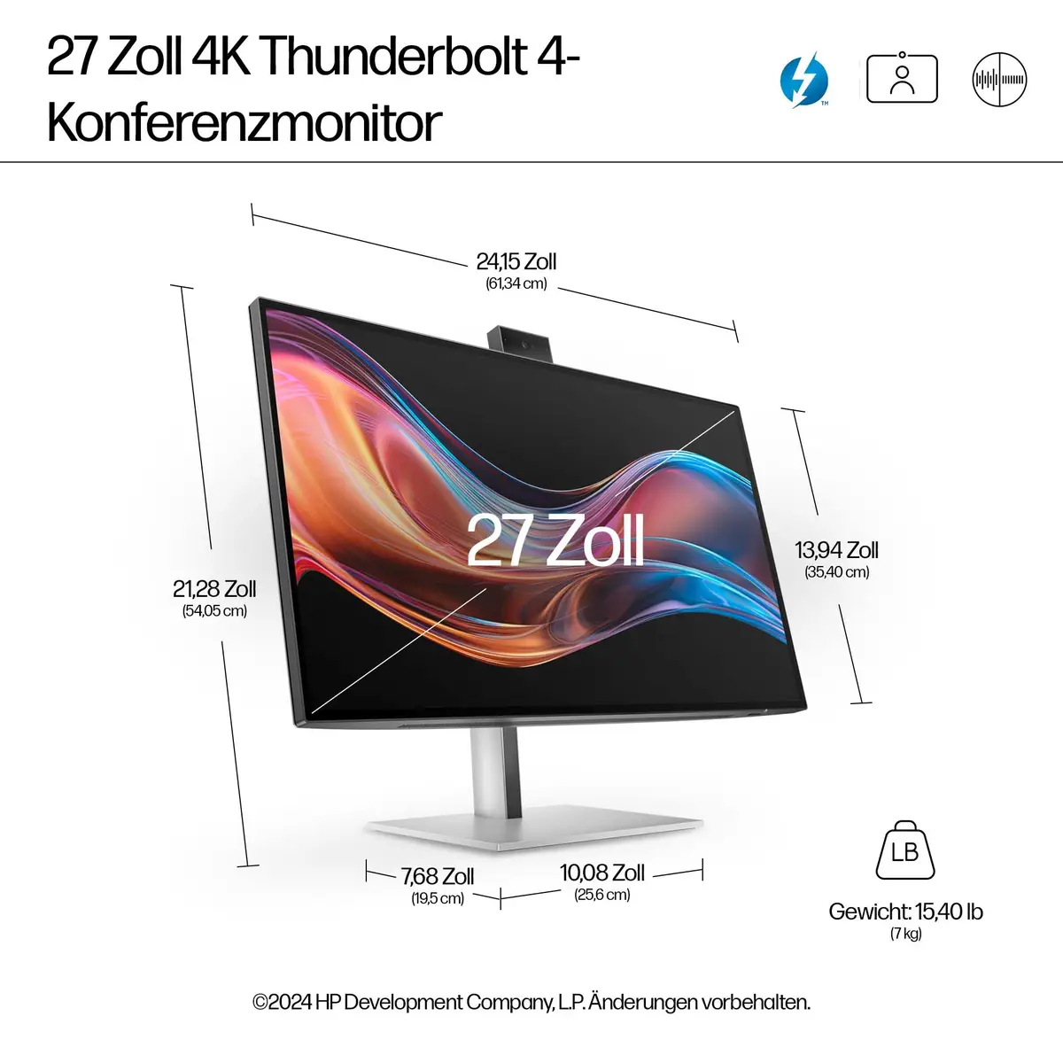 Serie 7 Pro 27 Zoll 4K-Konferenzmonitor – 727pm, 68,6 cm (27"), 3840 x 2160 Pixel, 4K Ultra HD, LCD, 5 ms, Schwarz