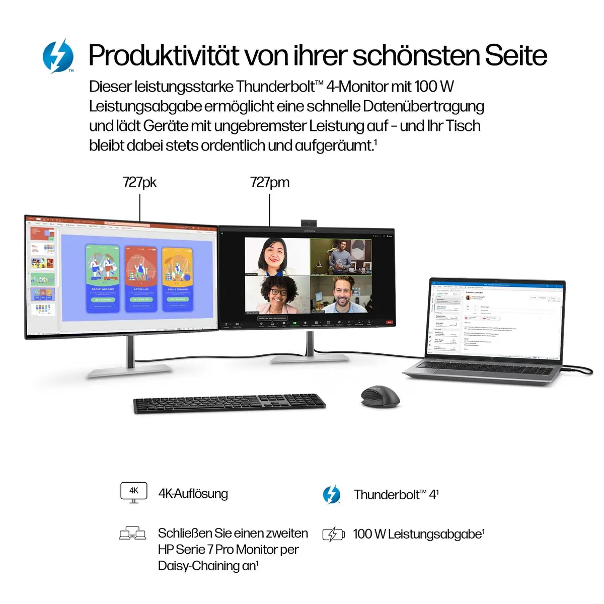 Serie 7 Pro 27 Zoll 4K-Konferenzmonitor – 727pm, 68,6 cm (27"), 3840 x 2160 Pixel, 4K Ultra HD, LCD, 5 ms, Schwarz