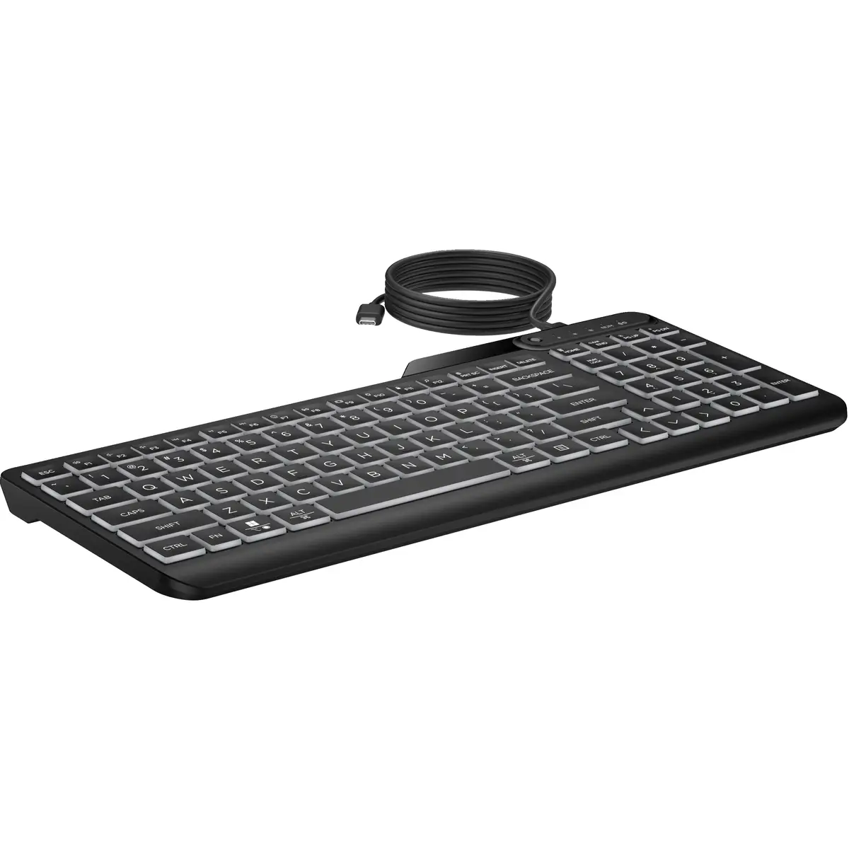 405 Tastatur mit Hintergrundbeleuchtung für mehrere Geräte, Volle Größe (100%), Kabelgebunden, USB, Membran Key Switch, Schwarz