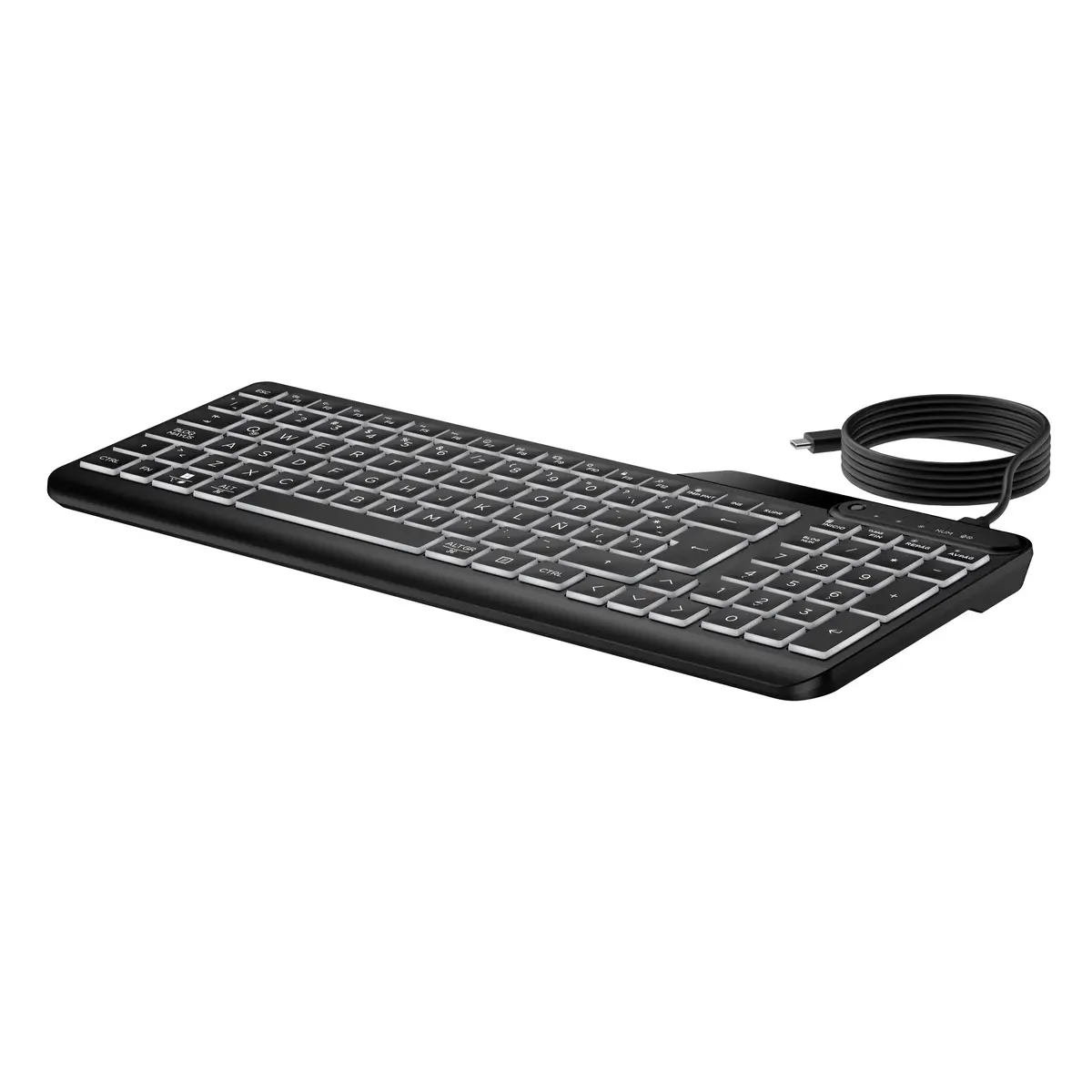 405 Tastatur mit Hintergrundbeleuchtung für mehrere Geräte, Volle Größe (100%), Kabelgebunden, USB, Membran Key Switch, Schwarz