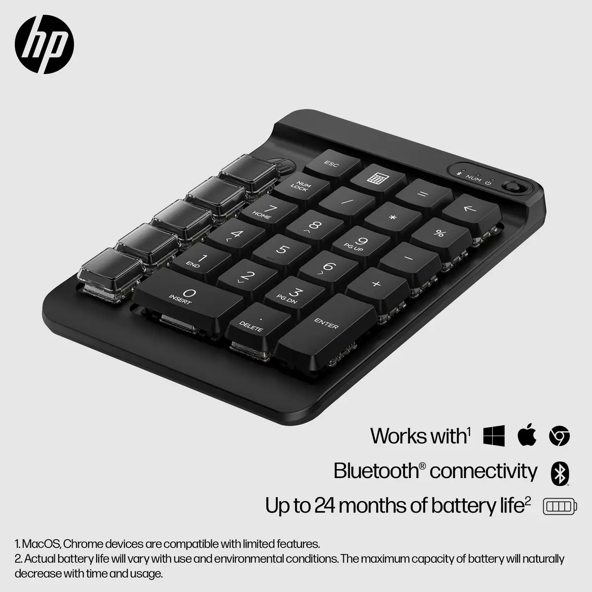 435 Programmable Wireless Keypad, Kabellos, Bluetooth, Mechanischer Switch, Schwarz