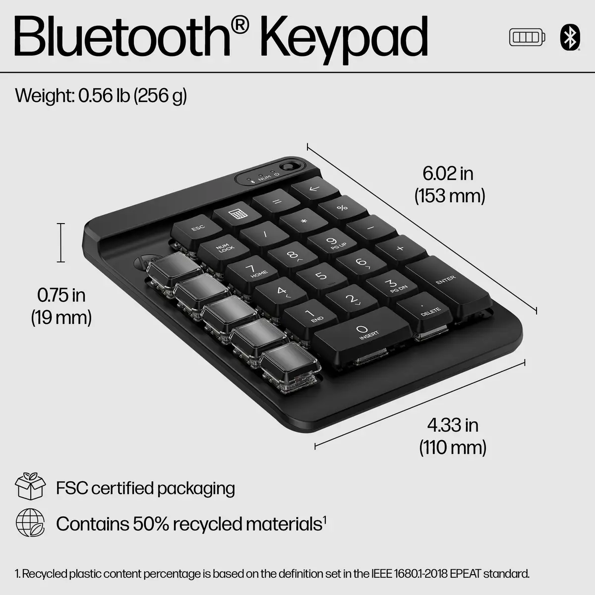435 Programmable Wireless Keypad, Kabellos, Bluetooth, Mechanischer Switch, Schwarz