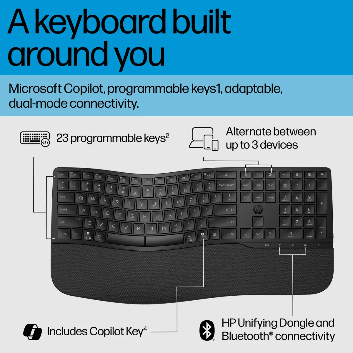 685 Comfort Dual-Mode-Tastatur, Volle Größe (100%), Kabellos, RF Wireless + Bluetooth, Membran Key Switch, Schwarz