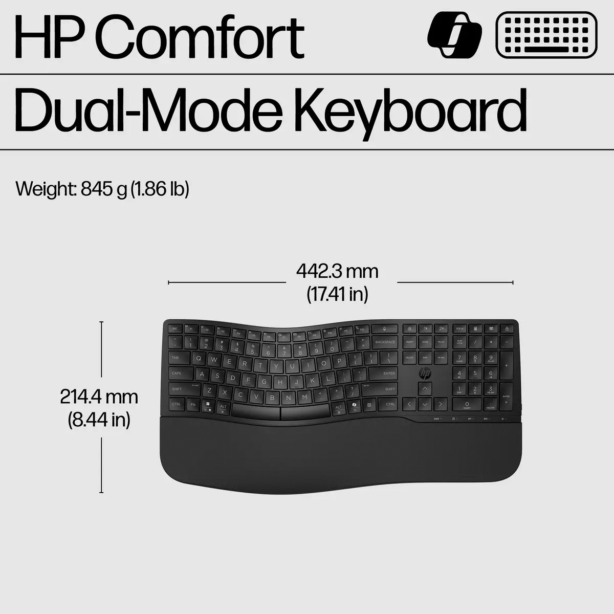 685 Comfort Dual-Mode-Tastatur, Volle Größe (100%), Kabellos, RF Wireless + Bluetooth, Membran Key Switch, Schwarz