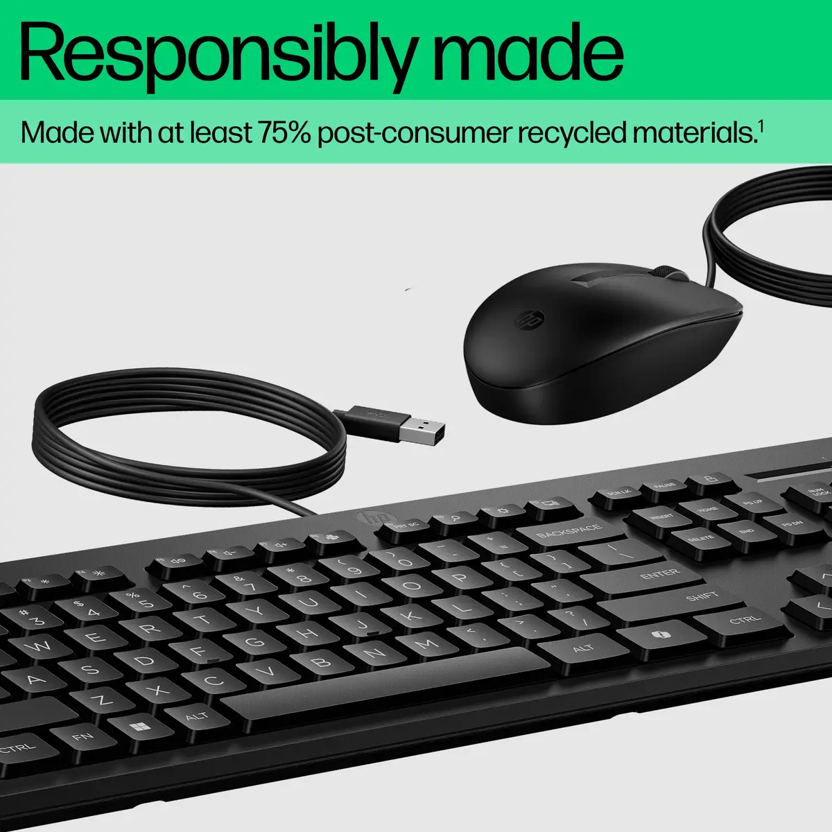 225 Maus und Tastatur (kabelgebunden), Volle Größe (100%), Kabelgebunden, USB, Schwarz, Maus enthalten