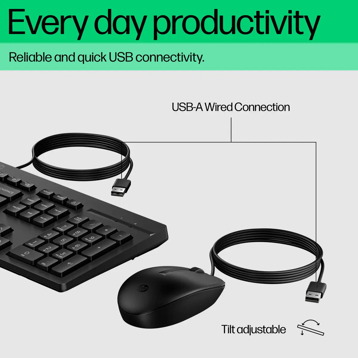 225 Maus und Tastatur (kabelgebunden), Volle Größe (100%), Kabelgebunden, USB, Schwarz, Maus enthalten