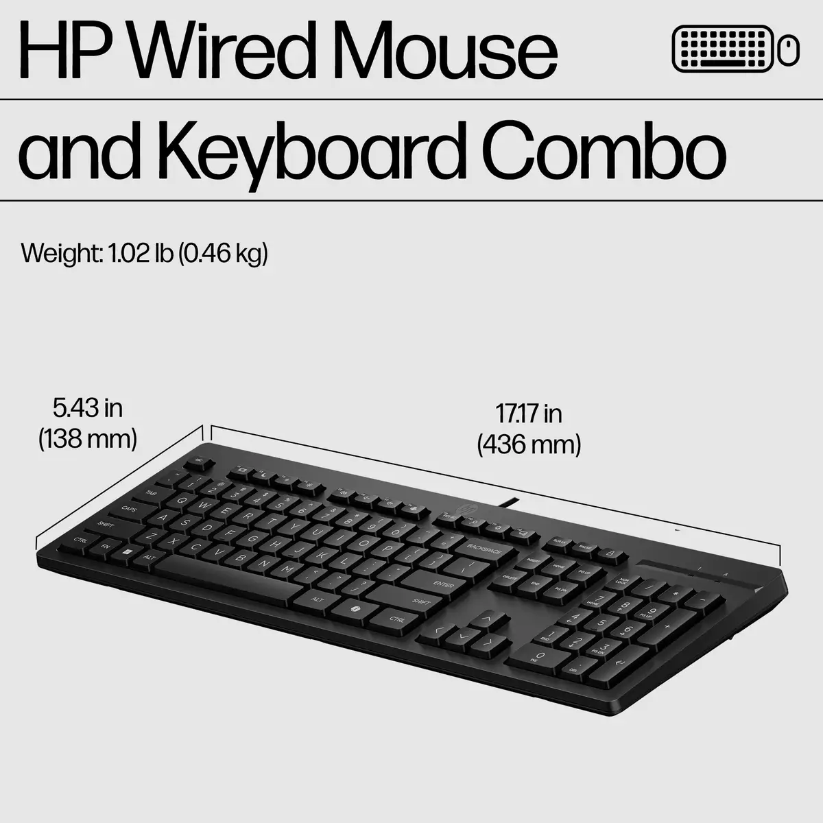 225 Maus und Tastatur (kabelgebunden), Volle Größe (100%), Kabelgebunden, USB, Schwarz, Maus enthalten