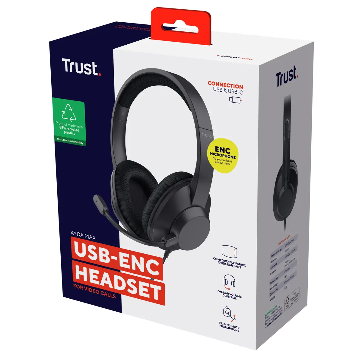 Trust Ayda Max Kopfhörer Kabelgebunden Kopfband Anrufe/Musik USB Type-C / USB Type-A Schwarz