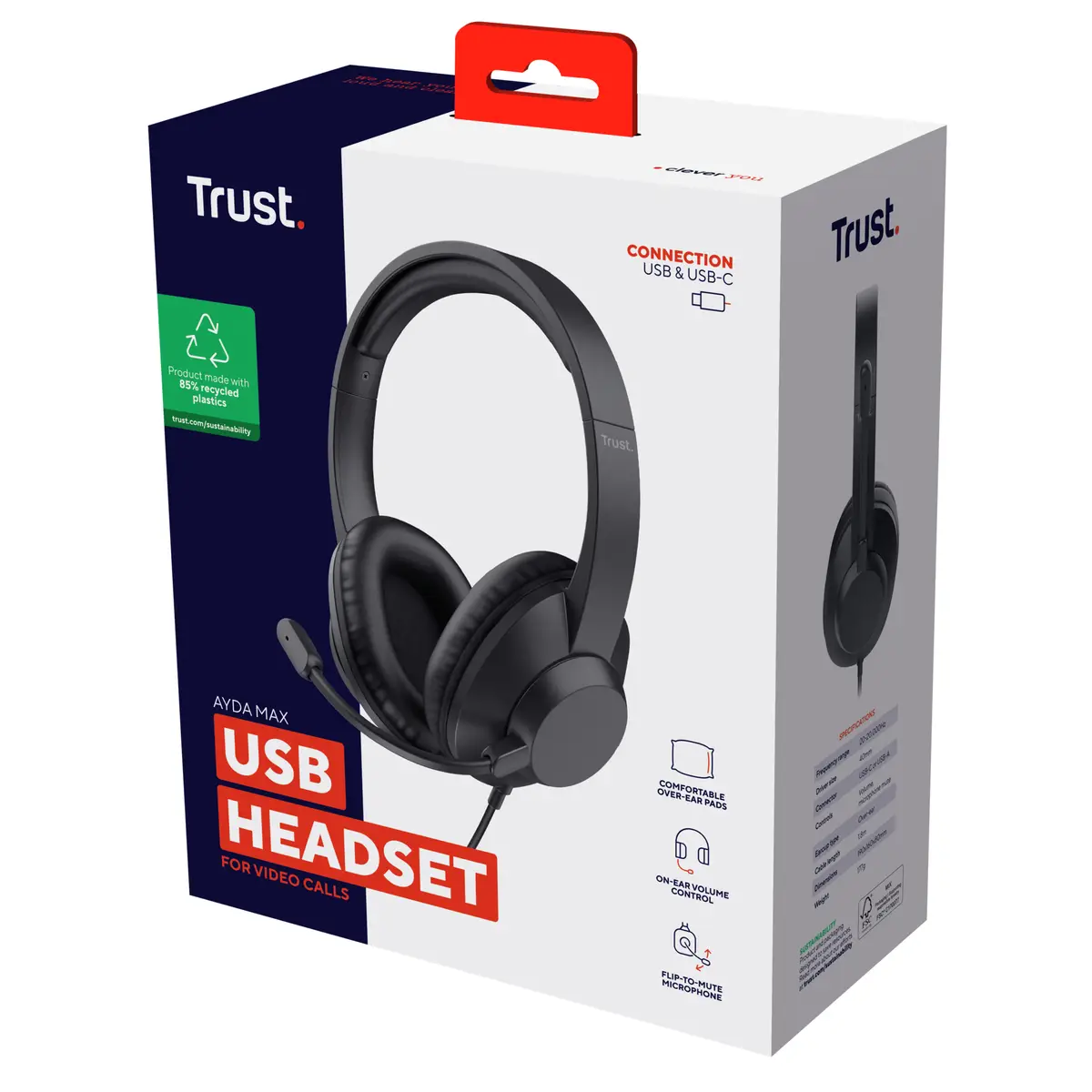 Trust Ayda Max USB Kopfhörer Kabelgebunden Kopfband Büro/Callcenter USB Type-C / USB Type-A Schwarz