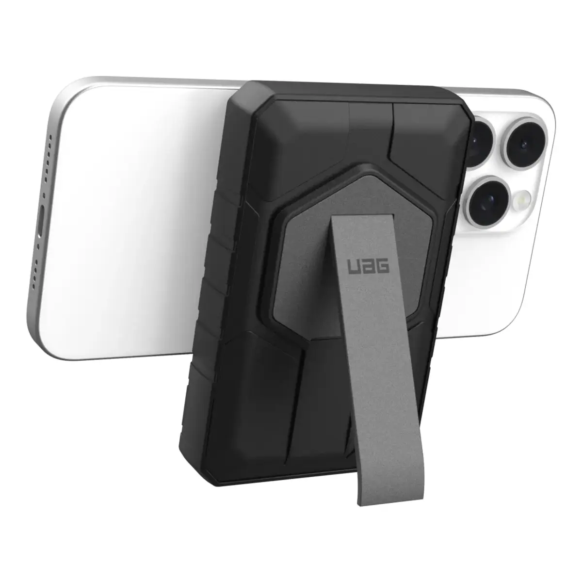 UAG Urban Armor Gear SRGE Rugged Powerbank Magnetic Wireless Charger mit Standfunktion 1x 20W USB-C & 1x 10W 10.000 mAh Qi schwarz/grau