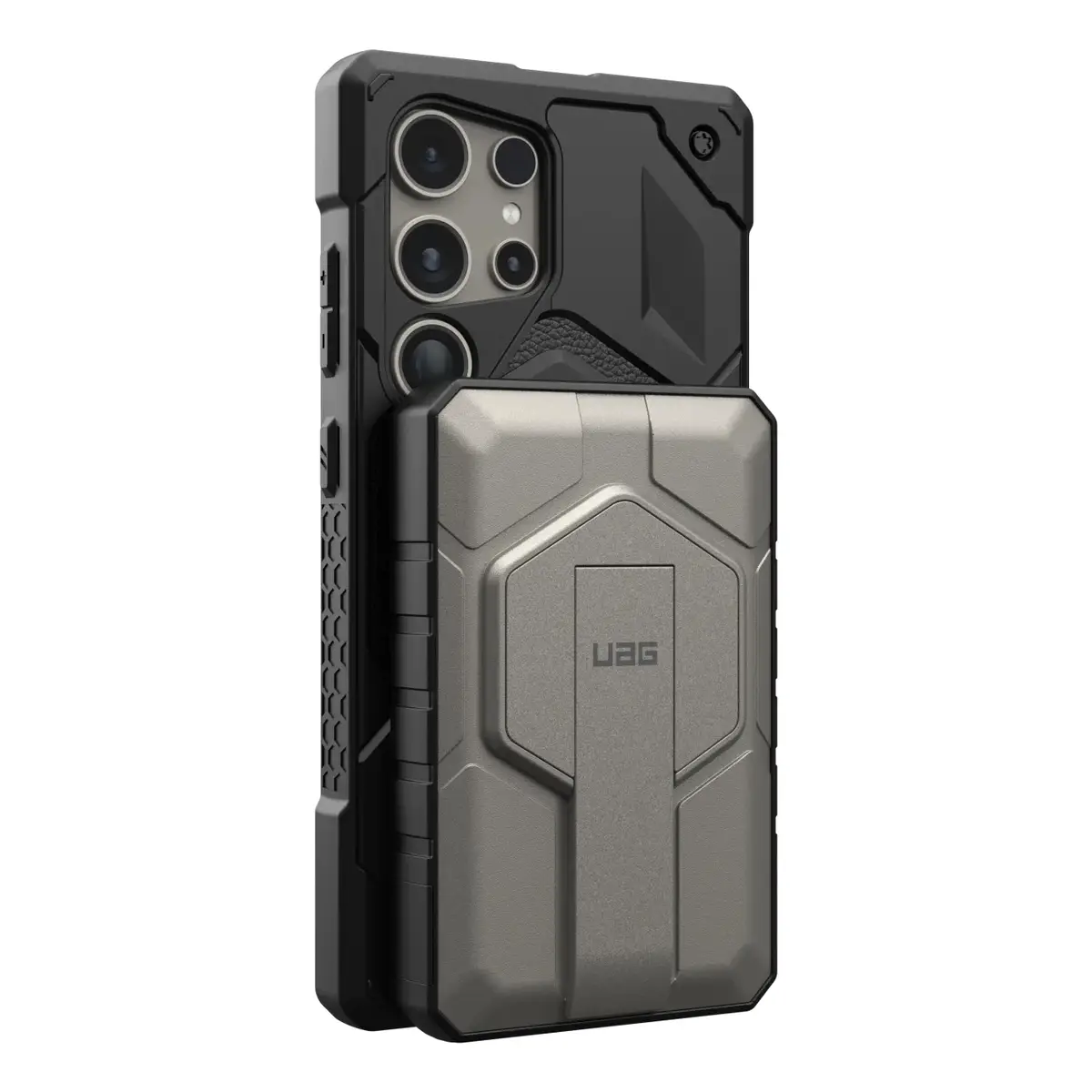 UAG Urban Armor Gear SRGE Rugged Powerbank Magnetic Wireless Charger mit Standfunktion 1x 20W USB-C & 1x 10W 10.000 mAh Qi schwarz/titan