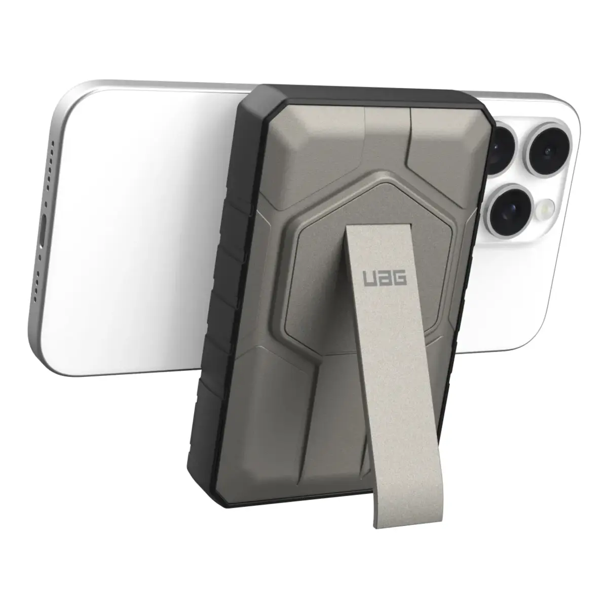 UAG Urban Armor Gear SRGE Rugged Powerbank Magnetic Wireless Charger mit Standfunktion 1x 20W USB-C & 1x 10W 10.000 mAh Qi schwarz/titan