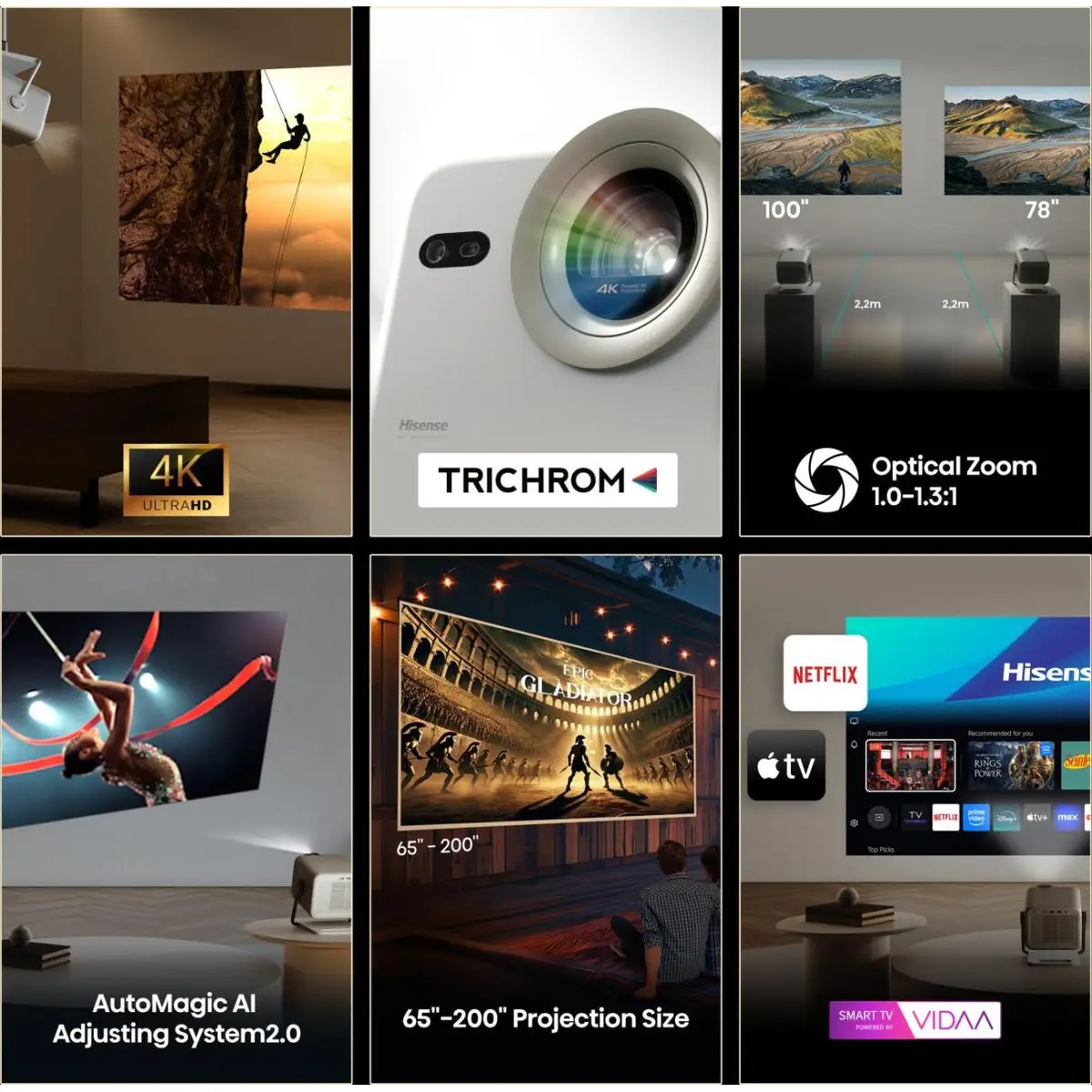 Smart Mini-Projektor M2-Pro 65"-200" 4K Ultra HD 3840x2160 60Hz 16:9 1000:1