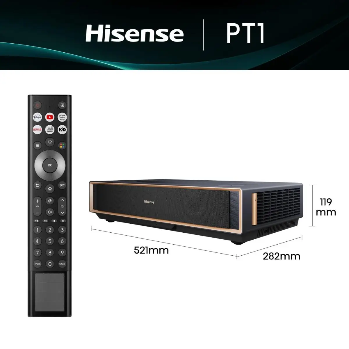 4K Smart Laser Cinema PT1 80"-120"4K Ultra HD 3840x2160 60 Hz 16:9 3000:1 ≤ 30 ms