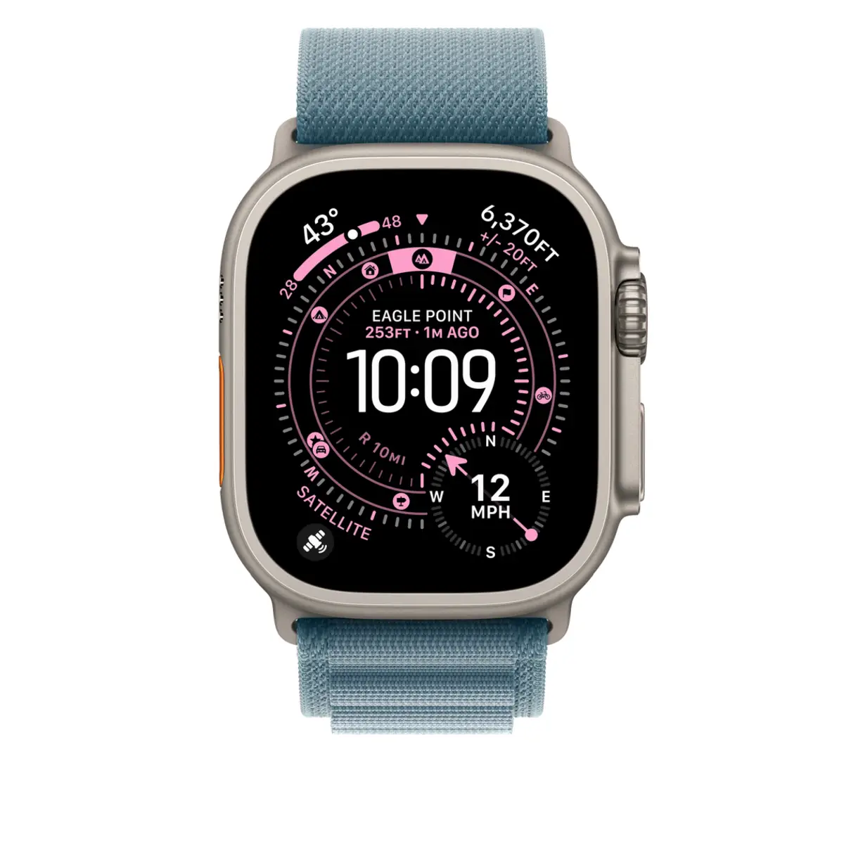 Apple 49mm Light Blue Alpine Loop - Large Natural Titanium Finish
