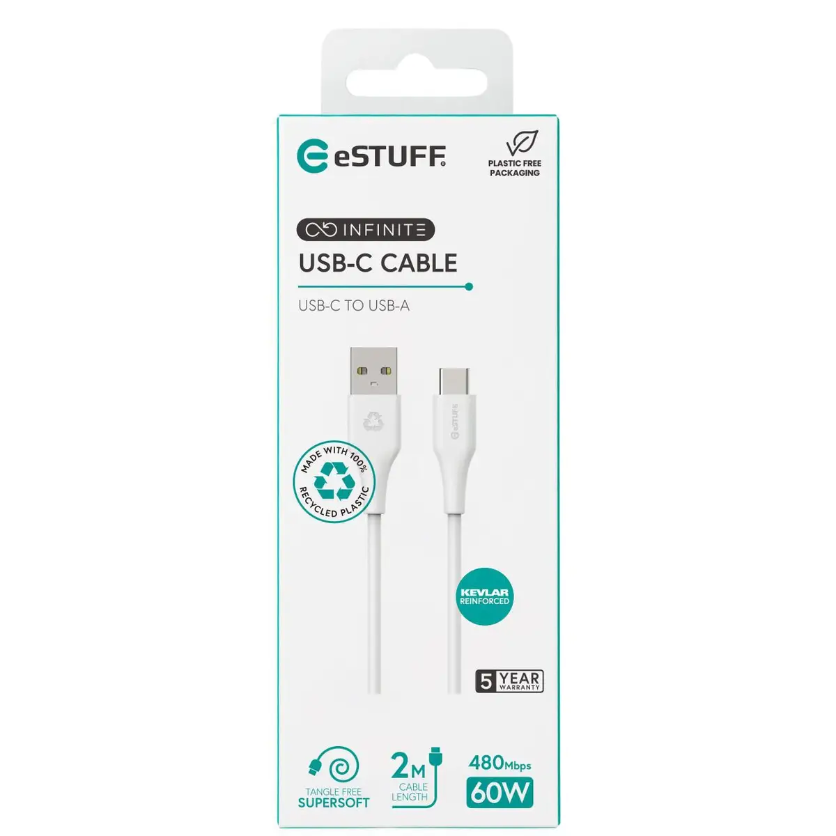 USB-A to USB-C Kabel Weiß 2m