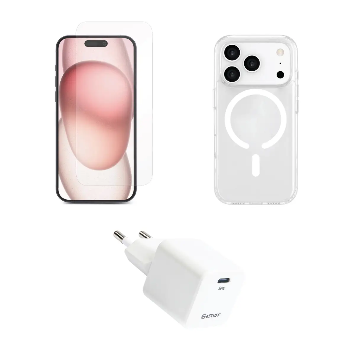 Kit für iPhone 17 Pro: 30W Charger, OSLO Cover, Displayschutzfolie