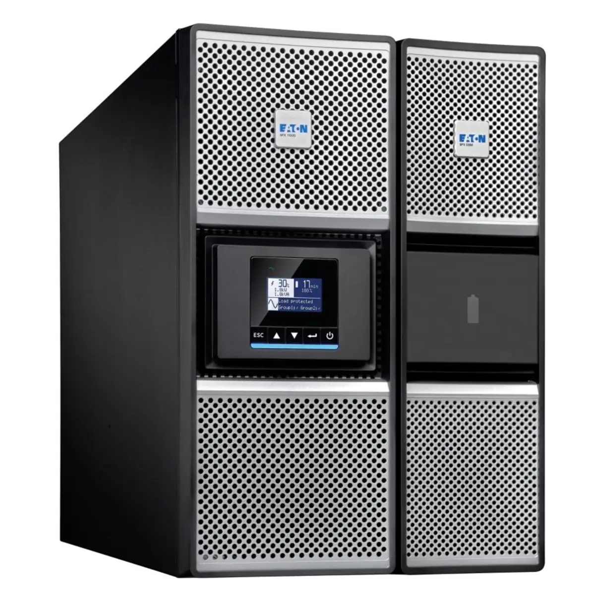 Eaton 9PX G2 9PX8KIRTNG2 USV in Rack montierbar/extern Wechselstrom 200/208/220/230/240 V 8000 Watt 8000 VA 1-phasig 9 Ah Ethernet 10/100/1000 RS-232 USB Ausgangsanschlüsse: 17 PFC 4U 48,3cm 19" Schwarz Silber