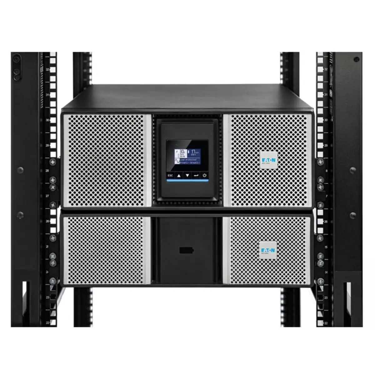 Eaton 9PX G2 9PX8KIRTNG2 USV in Rack montierbar/extern Wechselstrom 200/208/220/230/240 V 8000 Watt 8000 VA 1-phasig 9 Ah Ethernet 10/100/1000 RS-232 USB Ausgangsanschlüsse: 17 PFC 4U 48,3cm 19" Schwarz Silber