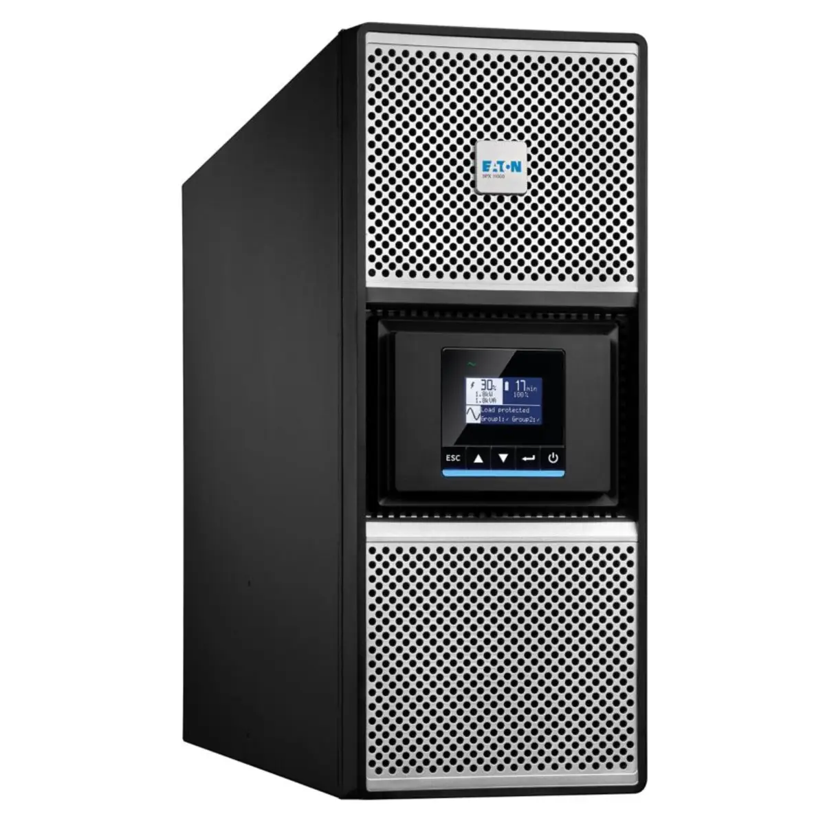 Eaton 9PX G2 9PX8KIRTNG2 USV in Rack montierbar/extern Wechselstrom 200/208/220/230/240 V 8000 Watt 8000 VA 1-phasig 9 Ah Ethernet 10/100/1000 RS-232 USB Ausgangsanschlüsse: 17 PFC 4U 48,3cm 19" Schwarz Silber