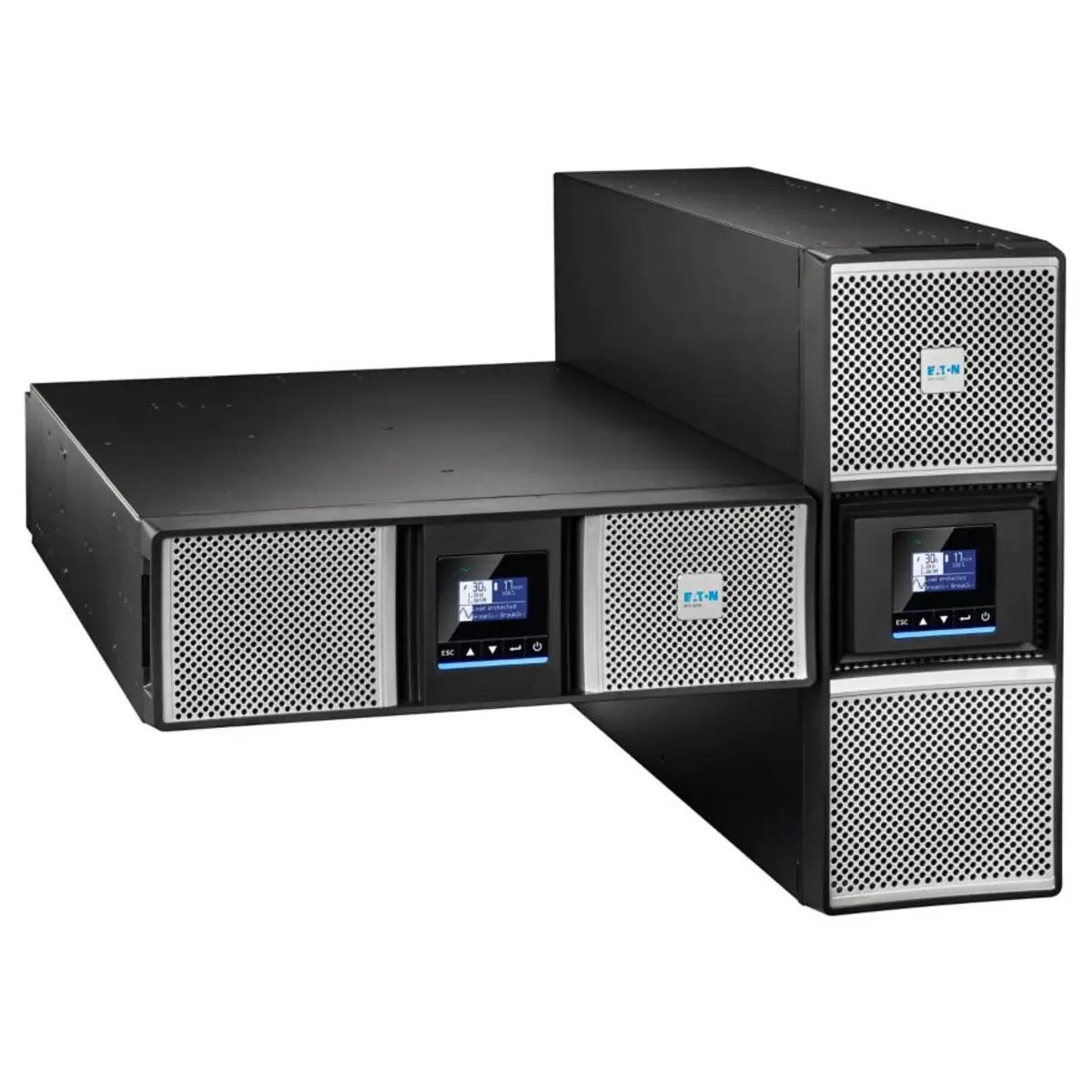 Eaton 9PX G2 9PX8KIRTNG2 USV in Rack montierbar/extern Wechselstrom 200/208/220/230/240 V 8000 Watt 8000 VA 1-phasig 9 Ah Ethernet 10/100/1000 RS-232 USB Ausgangsanschlüsse: 17 PFC 4U 48,3cm 19" Schwarz Silber