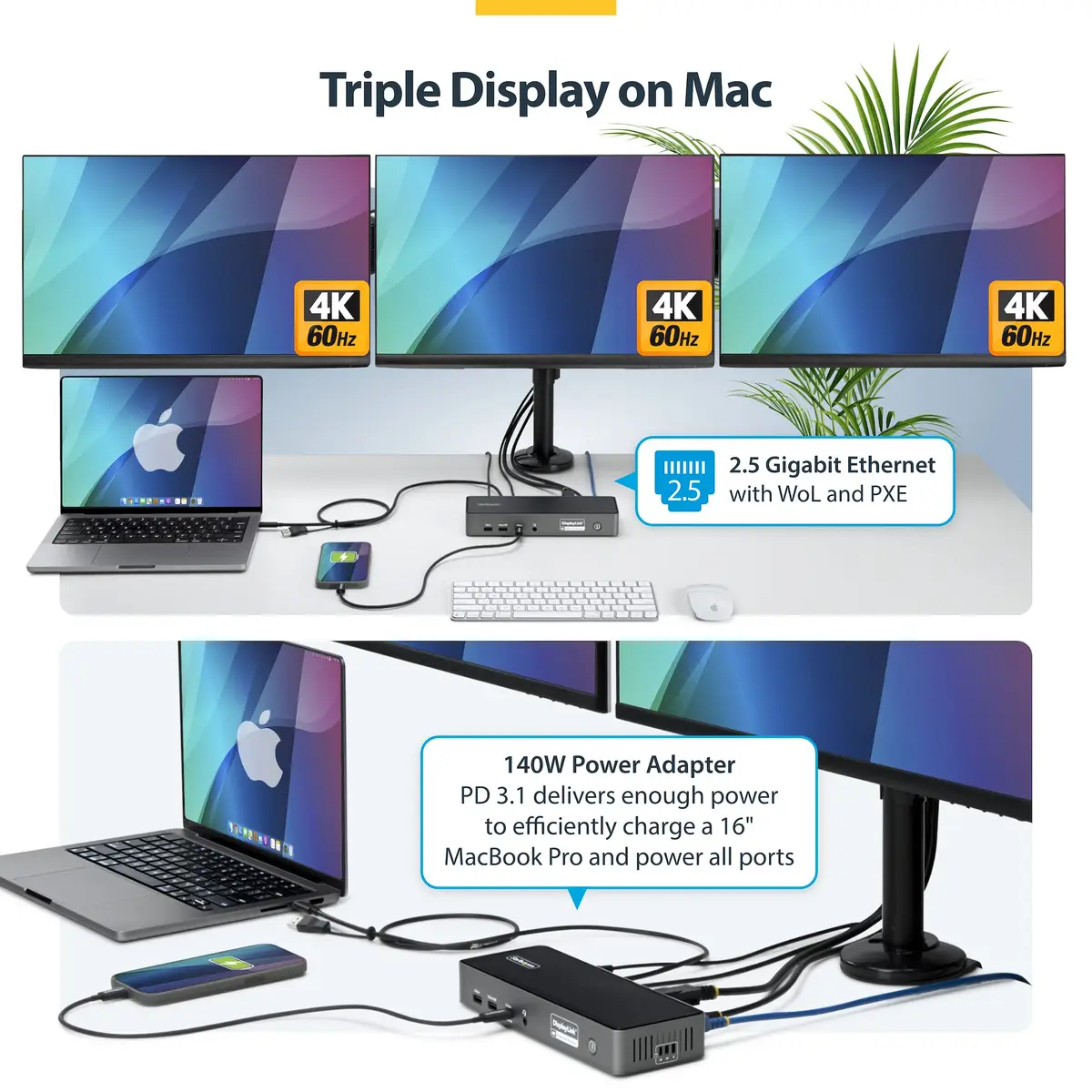 Triple-Monitor USB-C Docking Station 140W